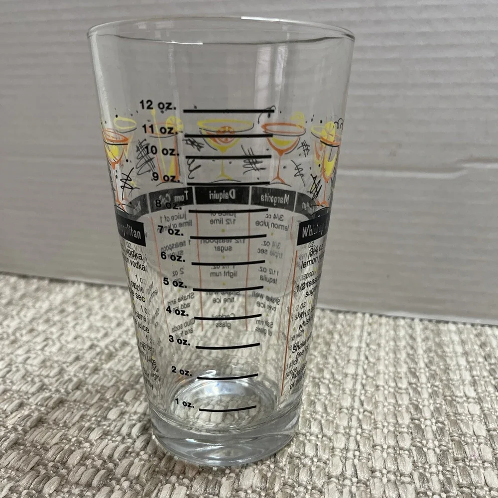 Vintage Style Cocktail Recipe Mixing Glass 12oz Measured Barware‎